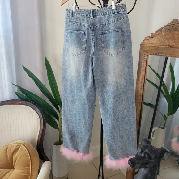 NWT PRETTY GARBAGE FAUX FEATHER TRIM JEANS - Picture 13 of 14